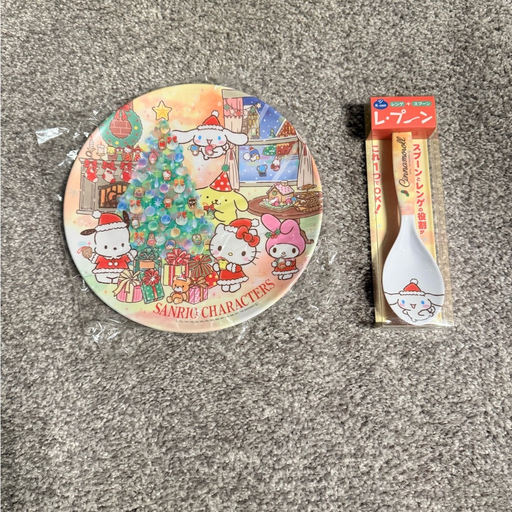 Sanrio Holiday Plate and Spoon Set with Festive Colors